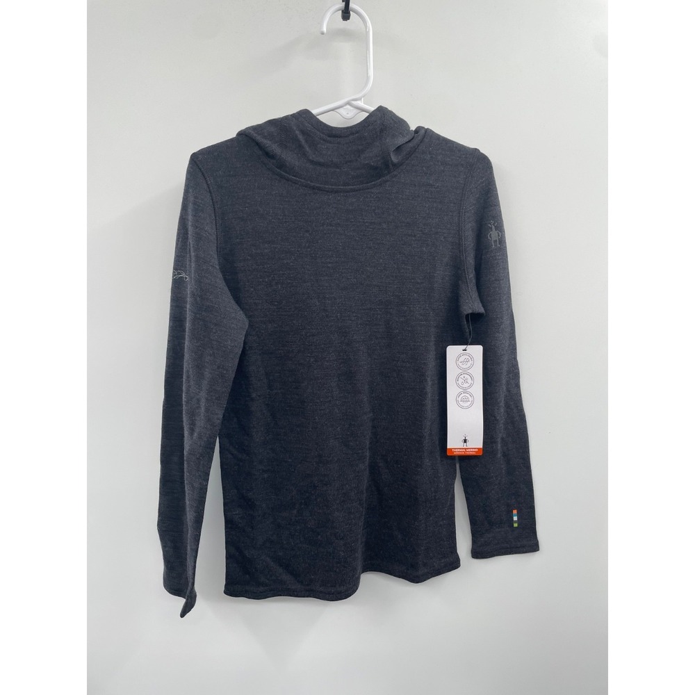 NWT Smartwool Thermal Merino Layer Hoodie Kids Small Charcoal Heather 100%Merino